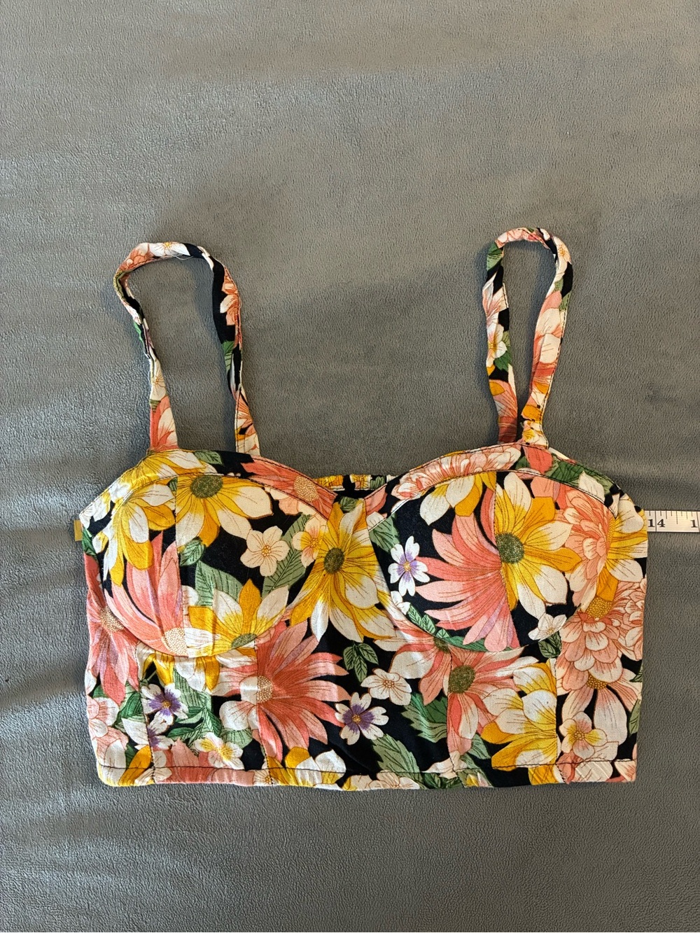 Floral Print Padded Crop Tank Top - Pink, Yellow & White - Picture 8 of 9